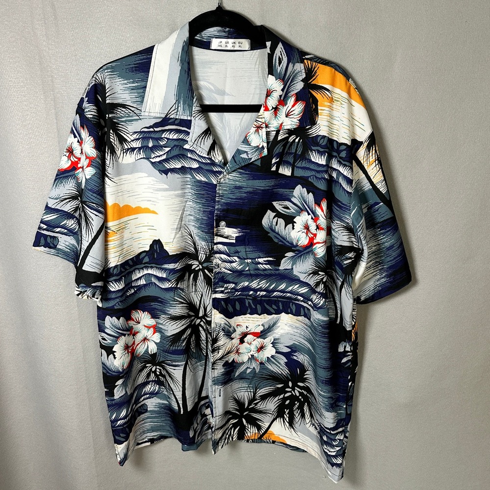 Unbranded Men's Hawaiian Tropical Button-Up Shirt XL Blue Palm Tree Floral